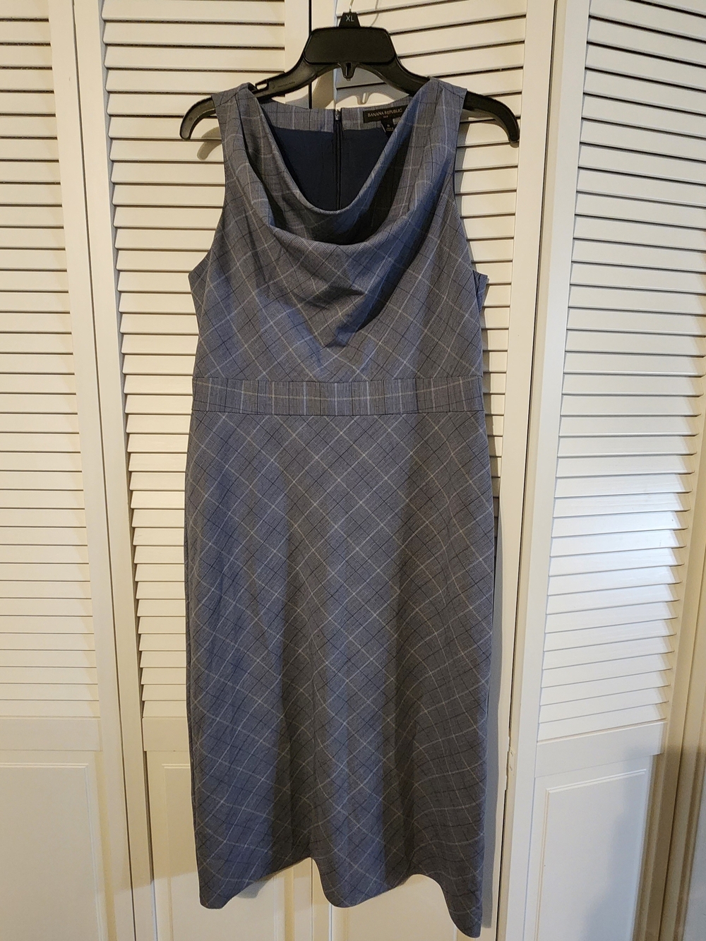 Banana Republic Blue Plaid Cowl-Neck Midi Dress